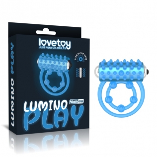 Вібраційне кільце для пеніса подвійне блакитне Lovetoy Lumino Play Ribbed