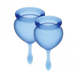 Вагінальна чашечка з мішечком для зберігання сині Satisfyer (Сатісфаер) Feel Good 15мл і 20мл
