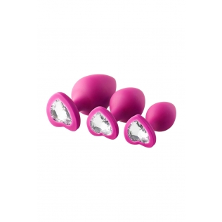 Анальні пробки рожевого кольору з дорогоцінним камінням сріблястого кольору 3 штуки Dream Toys FLIRTS