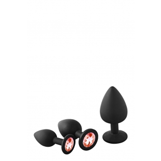 Анальні пробки чорного кольору з дорогоцінним камінням червоного кольору 3 штуки Dream Toys Fantasstic Stone