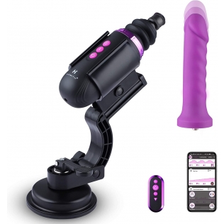 Міні секс машина із системою кріплення насадок та смарт управлінням чорного кольору з фалоімітатором реалістичним фіолетового кольору Hismith Mini Capsule Sex Machine